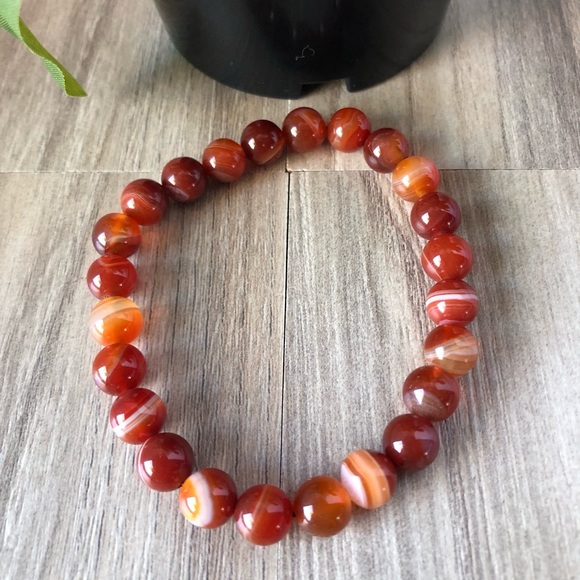 Red Agate Natural Stone Beads Stretchable Bracelet 7" - 8mm Beads Best Gift - Picture 2 of 2